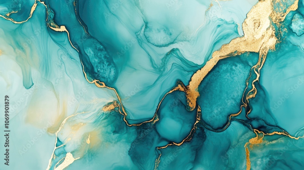 Poster abstract fluid ink background with an alcohol ink effect creates a vibrant turquoise marble texture.