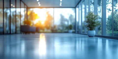 Modern Office with Blurred Background and Warm Light
