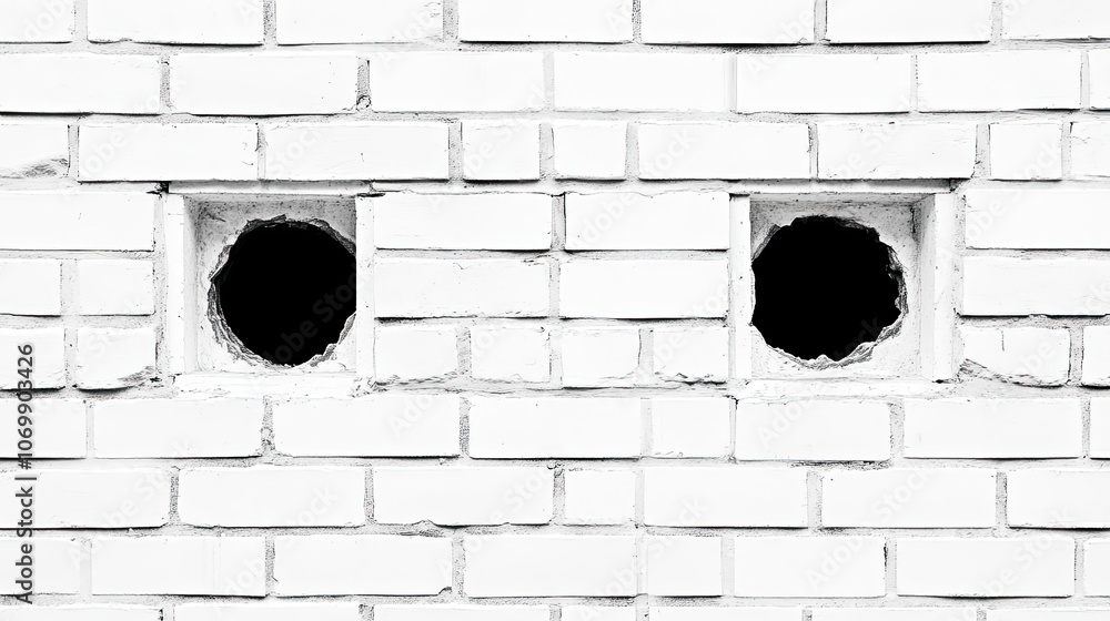 Poster holes in a white brick wall revealing empty spaces behind generative ai