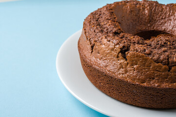 Top view of cocoa, walnut, chocolate carrot and cinnamon bundt cake