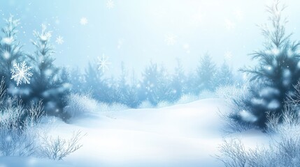 beautiful white empty winter idyll, shiny snowflakes on blurred winter landscape, christmas background with advertising space on snow cover, holiday season backdrop