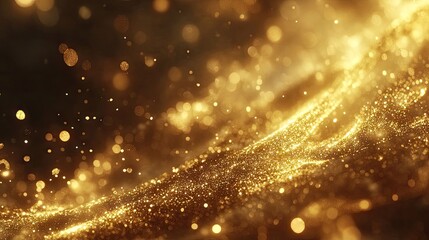 Fototapeta premium Abstract background with shimmering golden glitter lights on a dark backdrop, complemented by sparkling gold elements over a white background, creating a captivating visual effect.