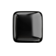 Black 3D button with a glossy finish and rounded edges casting a deep shadow for contrast isolated on a transparent background 