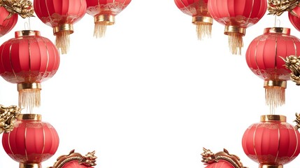 Chinese New Year Red Lanterns Dragon Frame Border