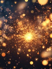 Dazzling sparkler ignites the night with a burst of golden light, surrounded by magical bokeh effects creating a mesmerizing display of festive energy.
