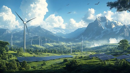 Obraz premium Harnessing renewable energy to protect nature's beauty