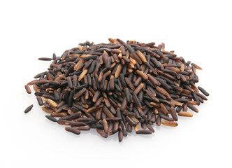 Riceberry rice isolated on white, Unpolished black rice grains. close up