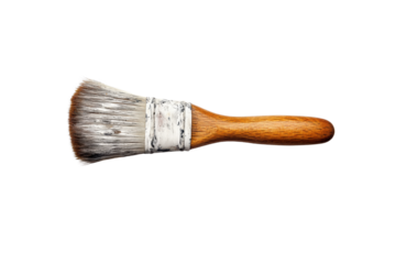 wooden handled paintbrush with bristles, ideal for artistic projects and home improvement. Its worn appearance adds character and charm