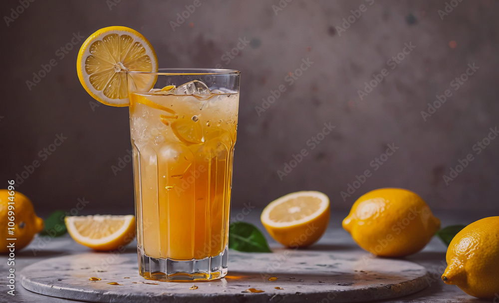 Poster glass of lemonade with a lemon slice in it