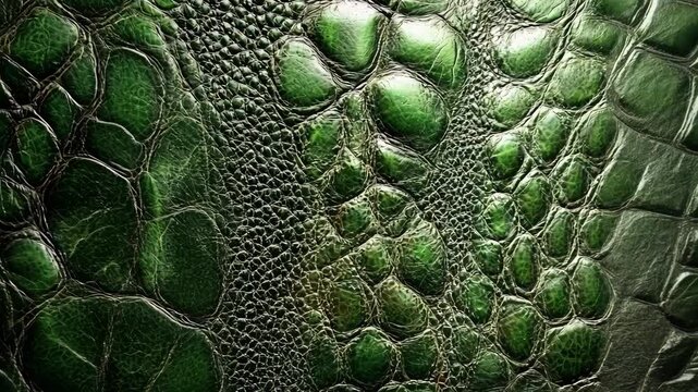 A close-up of green alligator skin, showing the detailed texture and pattern