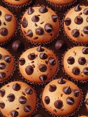 Freshly baked chocolate chip muffins background