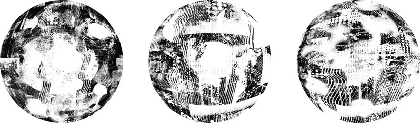Grunge sphere Collection. Grunge Circles. Banners, Insignias , stamps, spheres, Labels and Badges Set . vector distress textures. Bundle blank circle textured shapes, globes, balls and stamps.