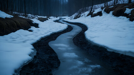 Winding River in a Snowy Landscape
