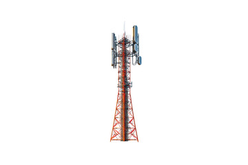 tall telecommunications tower with antennas and equipment, standing prominently against clear background. This structure is essential for mobile communication and connectivity