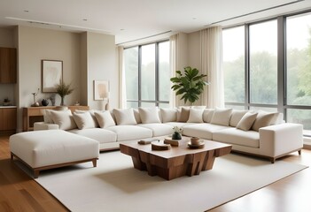 Fototapeta premium Modern Minimalist Living Room with Neutral Tones.