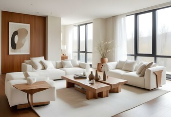 Modern Minimalist Living Room with Neutral Tones.