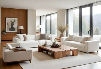 Fototapeta premium Modern Minimalist Living Room with Neutral Tones.