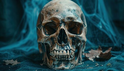 Human skull on transparent background for decorating Halloween 