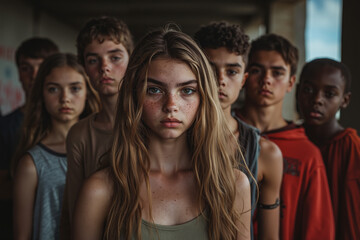 Fototapeta premium A group of young people standing in a line