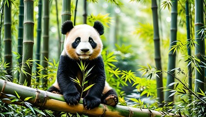 Obraz premium Adorable panda in lush bamboo forest