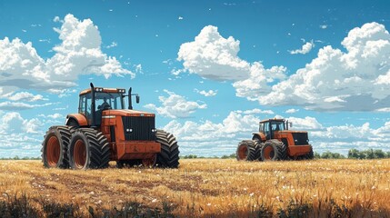 Obraz premium Agricultural Machinery in Warm Earth Tones Design
