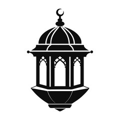 Islamic lantern black vector silhouette with white background