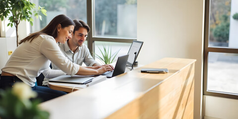Colleagues working in the bright office and talking during a business meeting