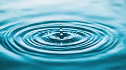 A close-up image of water ripples, showcasing a single droplet creating beautiful circular patterns in a tranquil blue surface.