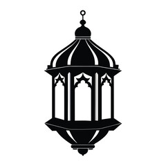 Islamic lantern black vector silhouette with white background