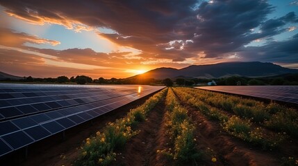 Aerial View of Photovoltaic Solar Panels in a Vast Solar Farm