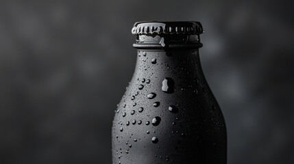 Close-up of a Black Bottle with Water Droplets