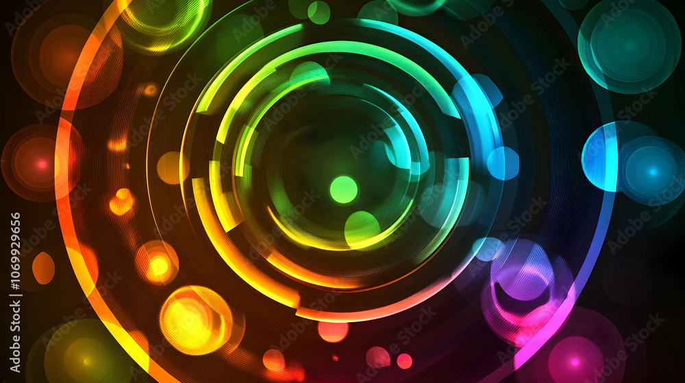 Poster abstract background with glowing circles and bokeh.