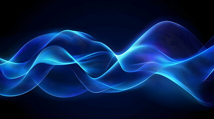 Fototapeta premium Abstract blue glowing wave on a dark background.