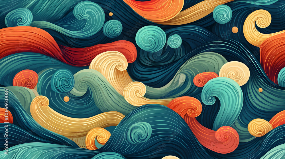 Poster abstract colorful waves seamless pattern.