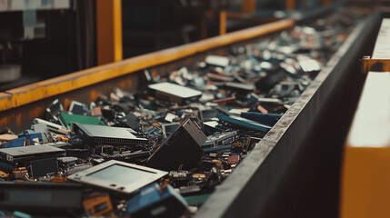 Zakład recyklingu, w którym taśmy transportowe pracują na pełnych obrotach, segregując odpady elektroniczne.