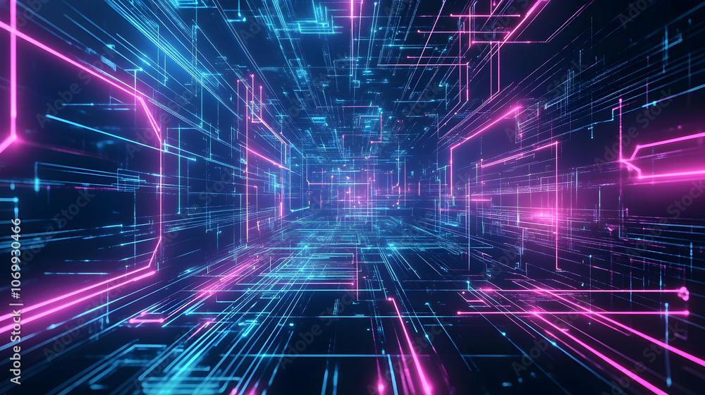 Aufkleber abstract digital tunnel with glowing lines and a futuristic style.