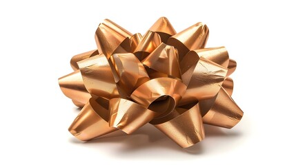 Golden gift bow with textured ribbon loops on white background. Gift wrapping,holiday decoration,anniversaries,wedding,decorations,luxury gifts,e-cards, packaging design,holiday marketing