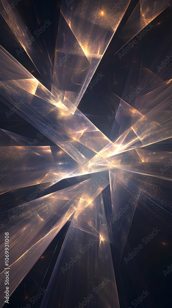 Poster abstract image of light and dark, with diagonal lines and warm glow.