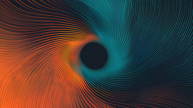 An abstract composition featuring vibrant red and green lines converging toward a central focal point on a dark backdrop, offering a bold and striking visual effect.