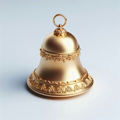 3d metallic golden christmas bell  with green holly leaves and a cluster of red berries