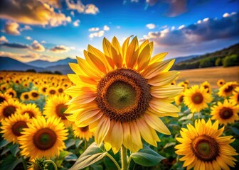 Fototapeta premium Vibrant Tilt-Shift Photography of a Lush Bouquet Surrounded by Sunflowers, Capturing the Beauty of Nature and Floral Arrangements in a Playful Perspective