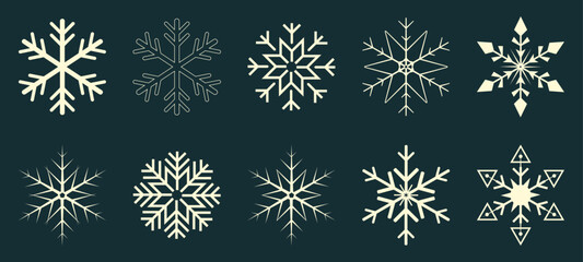 Snowflakes silhouette icon vintage floral ornament decor winter party geometric art decoration elements