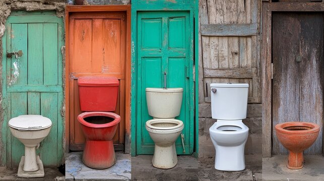World Toilets Diversity: Montage of Sanitation Methods Across Cultures for World Toilet Day