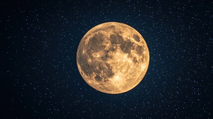 Obraz premium A full moon shines brightly in a night sky filled with stars.