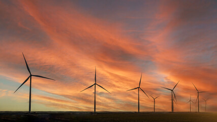 wind turbines farm, wind power generation equipment, clean energy concept, renewable energy