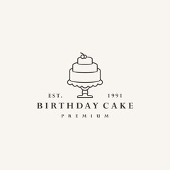 Birthday cake logo vector hipster vintage icon illustration