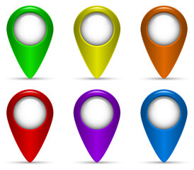 Set of colorful map pointers isolated on transparent background