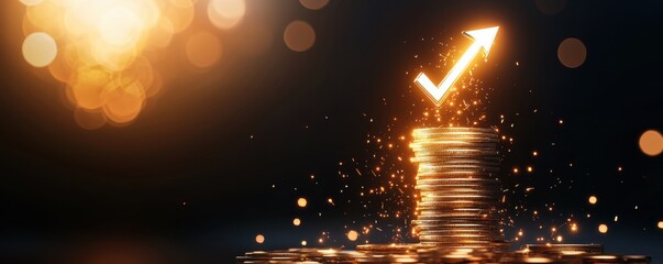 Naklejka premium Boost your financial growth discover how a rising arrow symbolizes success in coin investments