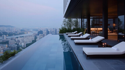 Fototapeta premium Exclusive Rooftop Pool with Skyline Views at a 5-Star Hotel