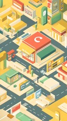 Isometric Ecommerce Concept with Online Shopping Platform and Digital Marketplace